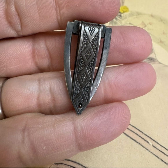 Art Deco Black Onyx Sterling Silver 935 Dress Clip Antique - Picture 5 of 13